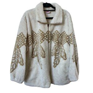 Vintage Milton Funwear Fleece Cardigan Womens Cream‎ Beige Fleece SW Faux Fur